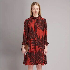 Stella McCartney 100% Silk Dress Mini Midi Pussy Bow Fern Print Runway Designer